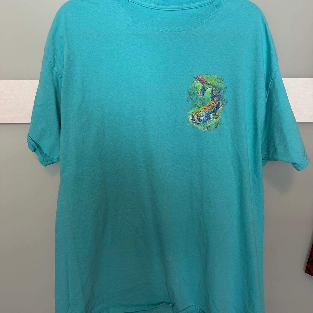 Leoma Lovegrove XL Turquoise Tarpon Fish Graphic T-Shirt Coastal Fishing Art Tee